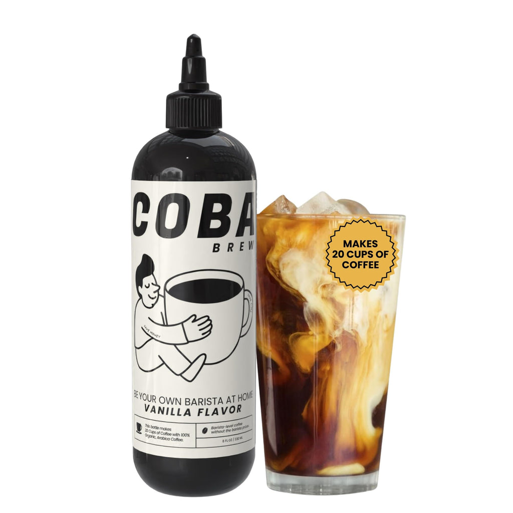 COBA Premium Coffee Concentrate: Bold & Extra Strong Kick - 20x Cups | Instant Cold Brew/ Hot Coffee in Seconds | Specialty, Fair Trade, Organic, Medium Roast, Dairy Free | 2 TEASPOONS/Cup | Rich Flavor (8 Fl Oz (Pack of 1), Vanilla)