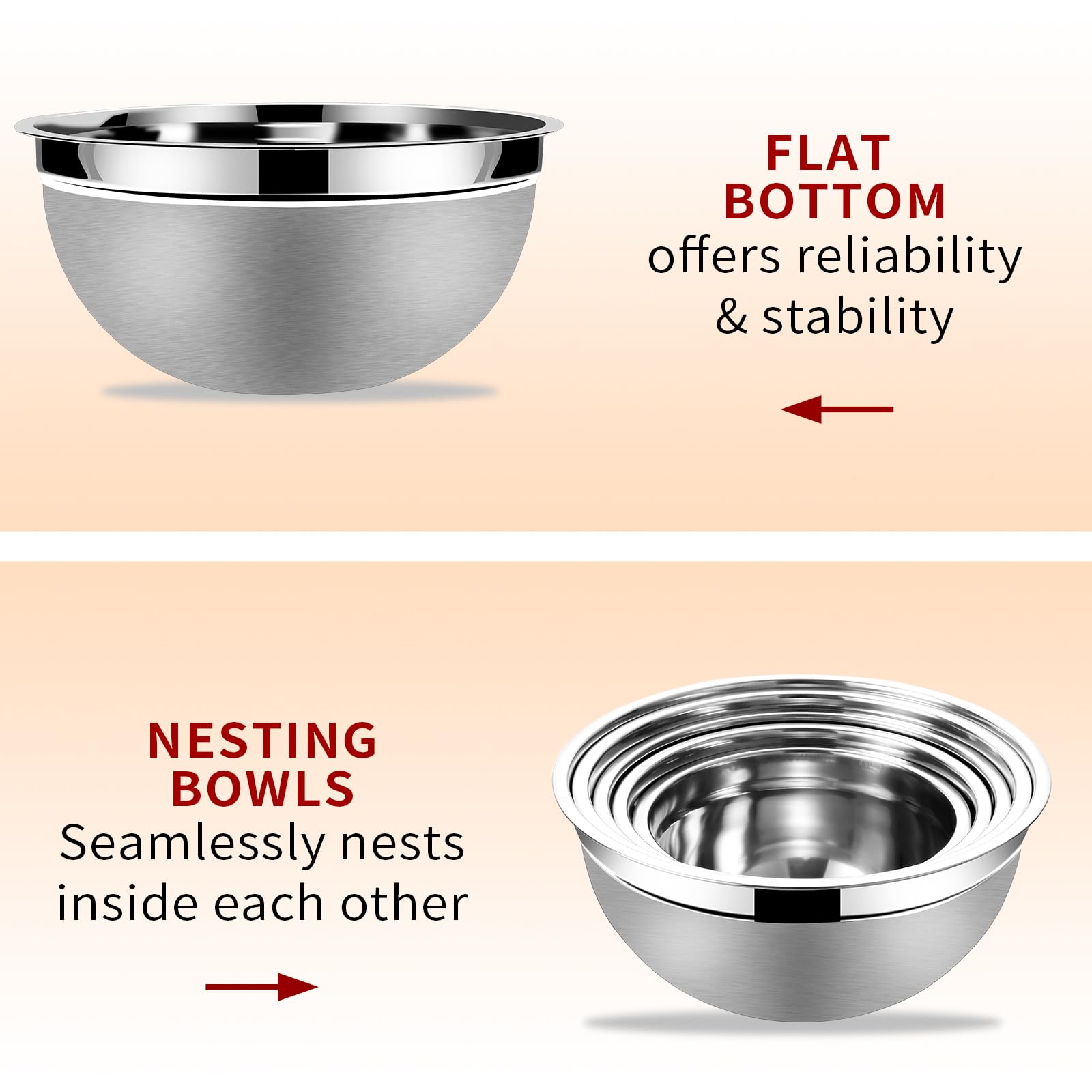 Lazycorner Mixing Bowls with Airtight Lids Set 5 Pcs Stainless Steel Bowls Set Baking Set Non-Slip Silicone Bottoms Great for Serving & Baking