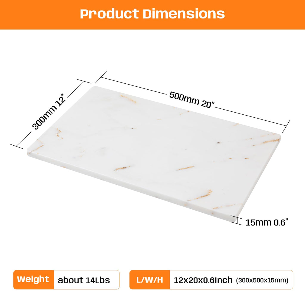 Adolif White Marble Cutting Board, Marble Slab Pastry Board With Non-Slip Feets For Baking, Cheese, Charcuterie, Chocolate, 12x20 Inch, Pack Of 1 Piece