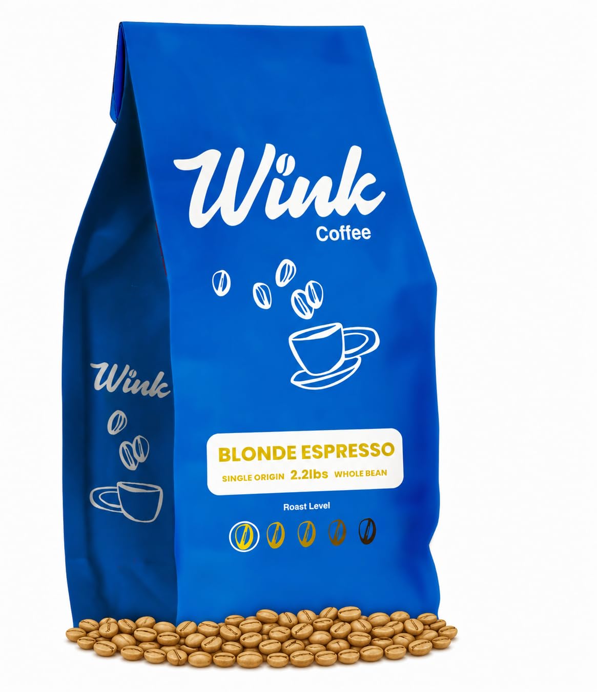 Wink Coffee Blonde Espresso Whole Bean Coffee, 2.2 lb Bag, Light Roast Coffee Beans, 100% Arabica, Single Origin, Gourmet, Small-Batch, Smooth & Balanced, Sustainably Sourced