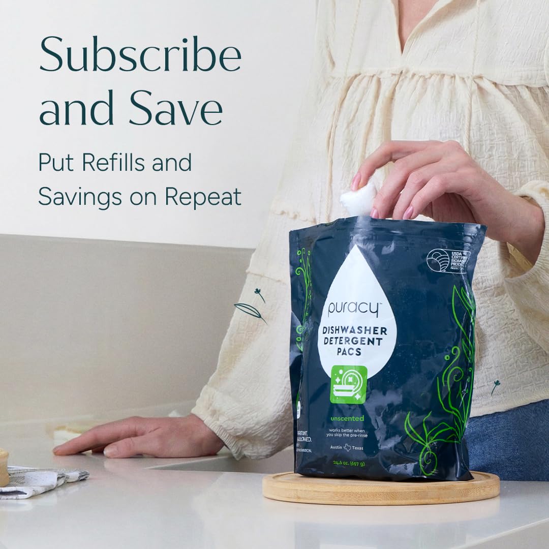 Puracy Dishwasher Pods, Natural Dishwasher Detergent, Free & Clear Dish tabs - Enzyme-Powered, Spot & Residue Free - TikTok Trend Items, Must Haves from TikTok Made Me Buy It (Free & Clear, 18 Count)