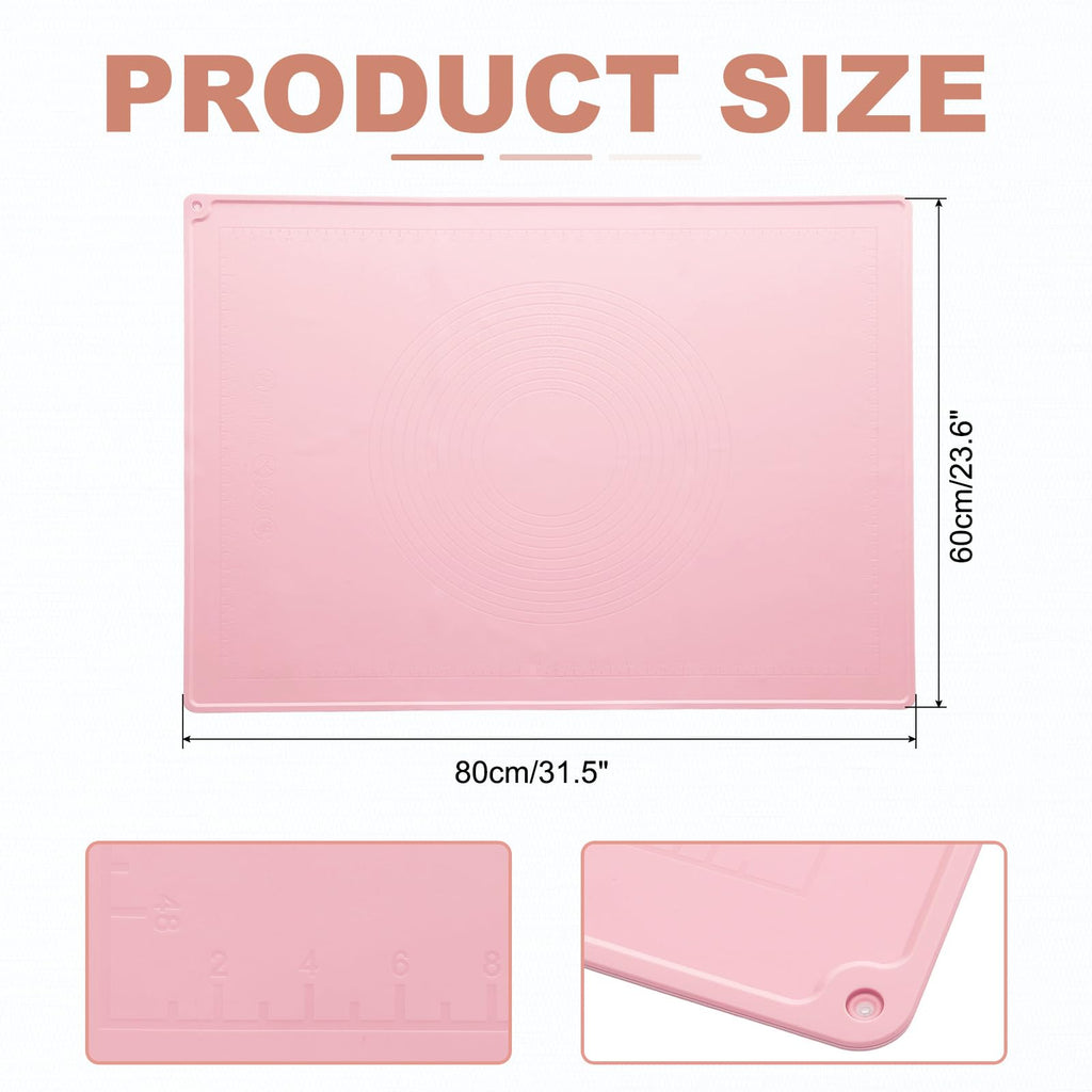 uxcell Silicone Pastry Mat, 31.5" x 23.6" Silicone Baking Mat with Measurements, Non-Stick Dough Rolling Mat for Making Pastry Cookies Bread Pizza Pink