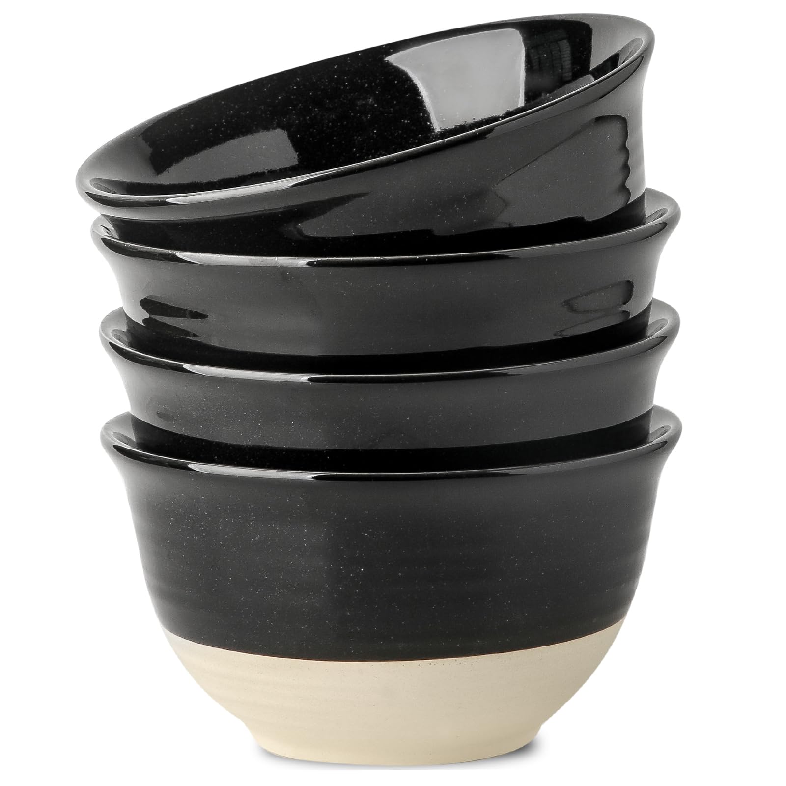 HASENSE Large Ceramic Soup Bowls Set of 4, 40 Oz Gloss Black Beige Stackable Stoneware Bowls, Farmhouse Bowls for Salad, Pasta, Ramen & Pho, Dishwasher & Microwave Safe