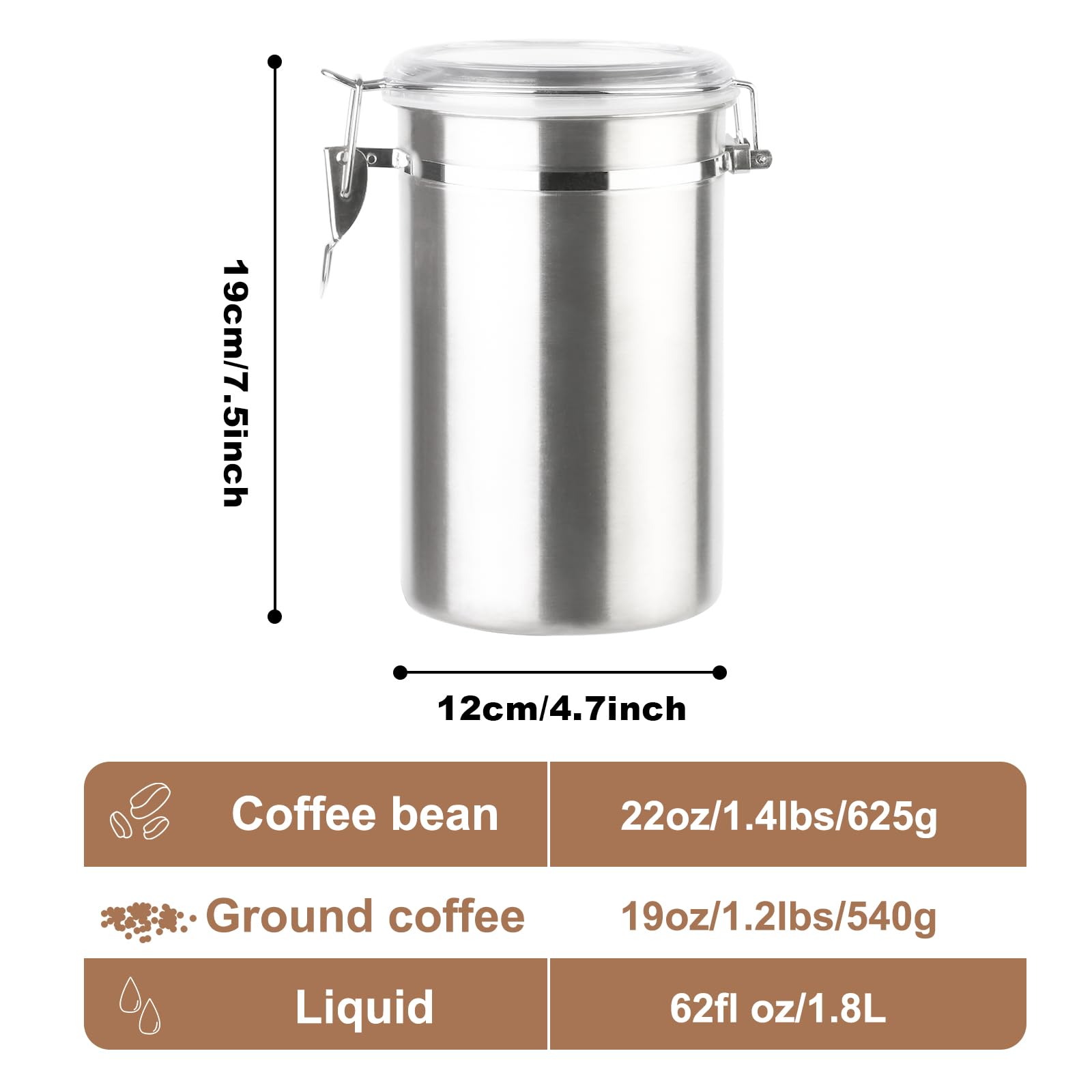 Coffee Canister 4 Pcs Stainless Steel Food Container with Clear Lids Airtight Container Stackable Canisters Kitchen Pantry Storage for Cereal, Snacks, Candy, Herbs, Spices, Sugar, Tea (1.8L Silver-4)
