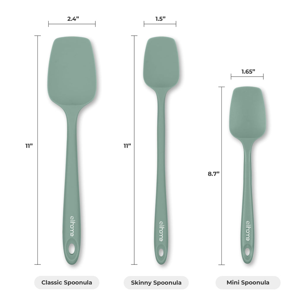 Elihome Mini Silicone Spoonula - Non-Stick Heat Resistant Silicone Scraper Spatula for Mixing, Serving, Scraping, Stirring, and More, 8.75 Inch, Sage Green