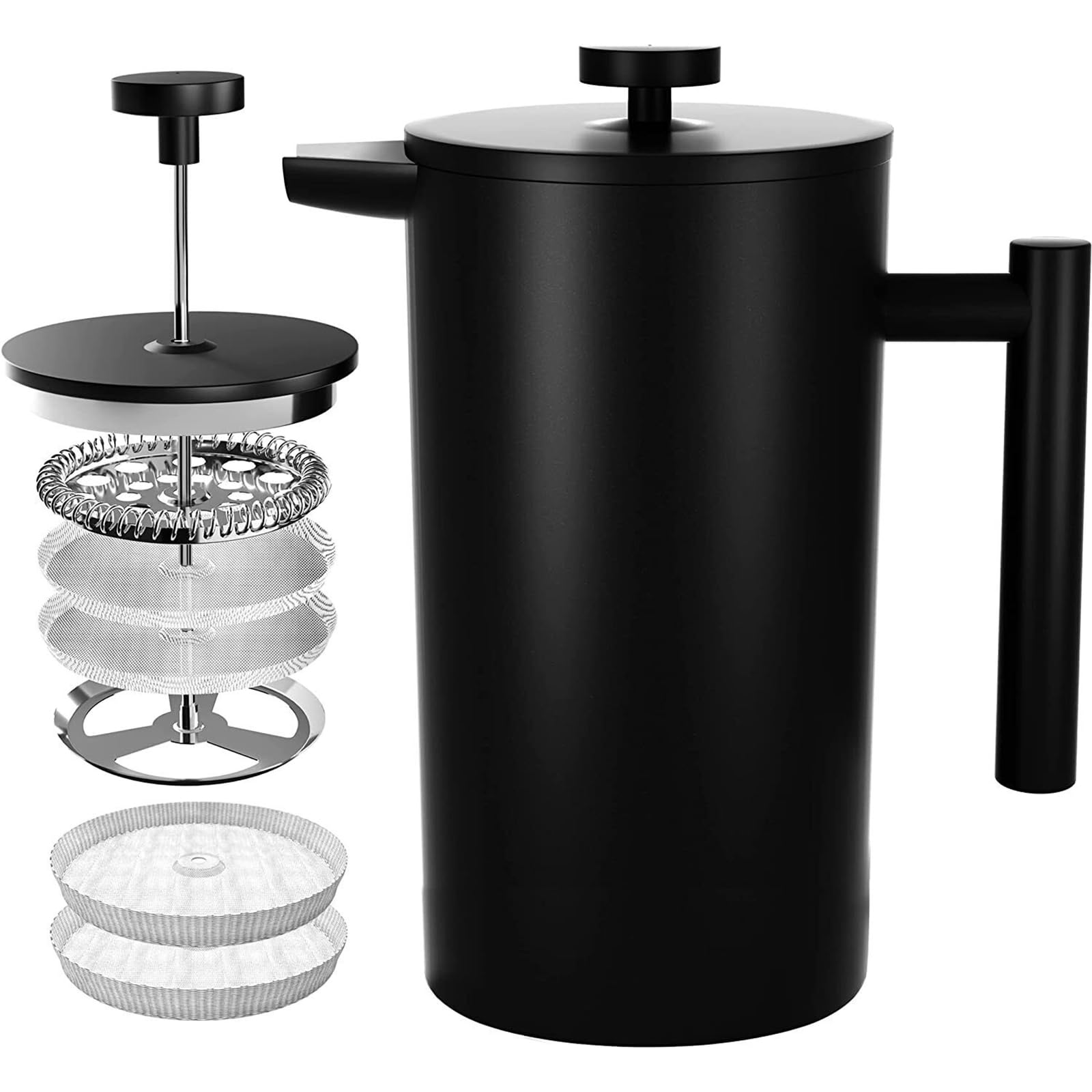 Coffito French Press Coffee Maker,Stainless Steel Double Wall Insulated Coffee Press 34 oz,4-8 Cups, Portable Hot Cold Brew Teapot Cafetera for Coffee Bar Accessories Kitchen Camping (Black,34oz)