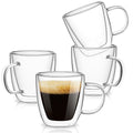 Espresso Cups Set of 4, Double Wall Hand Blown 5.5OZ Espresso Shots Glass, Coffee Mugs with Handle Perfect for Cappuccino, Latte, Tea