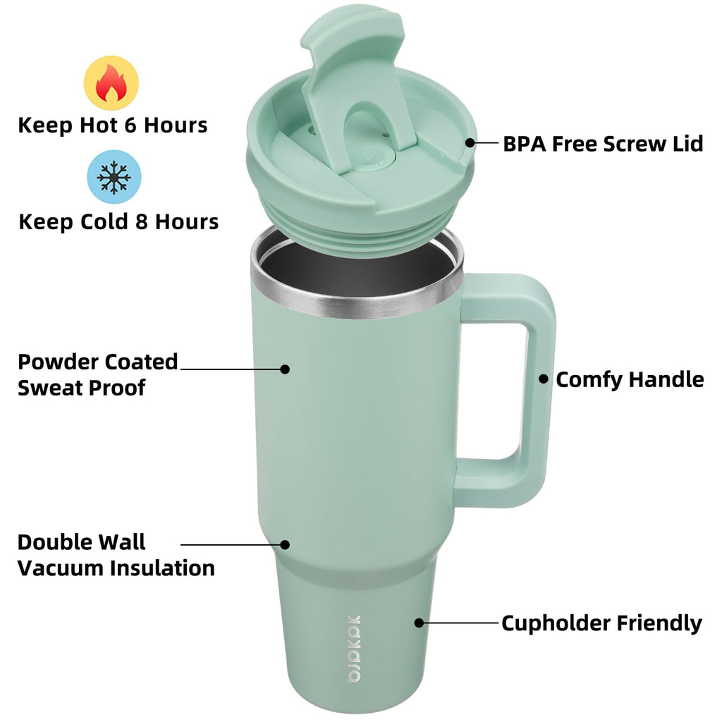 BJPKPK 40 oz Insulated Tumbler with Handle & Straw, Stainless Steel