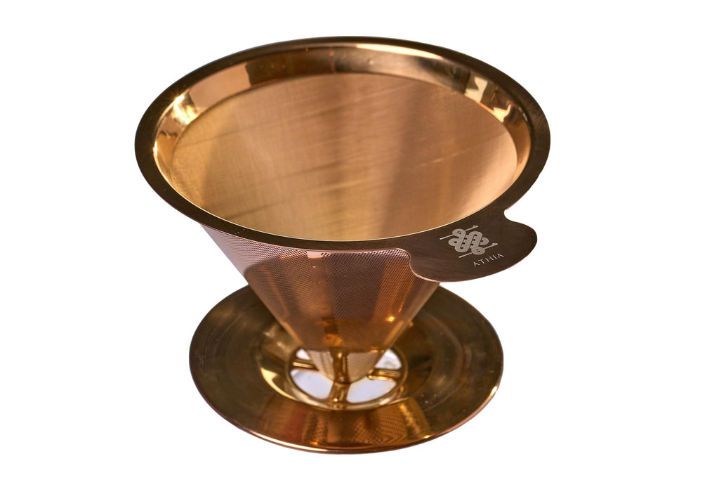 ATHIA Golden Dripper Reusable Stainless Steel Coffee Filter Paperless Cone Filter for Drip Coffee Makers Eco-Friendly Easy Clean Compatible with Most Coffee Makers (Rose Golden, Standard)