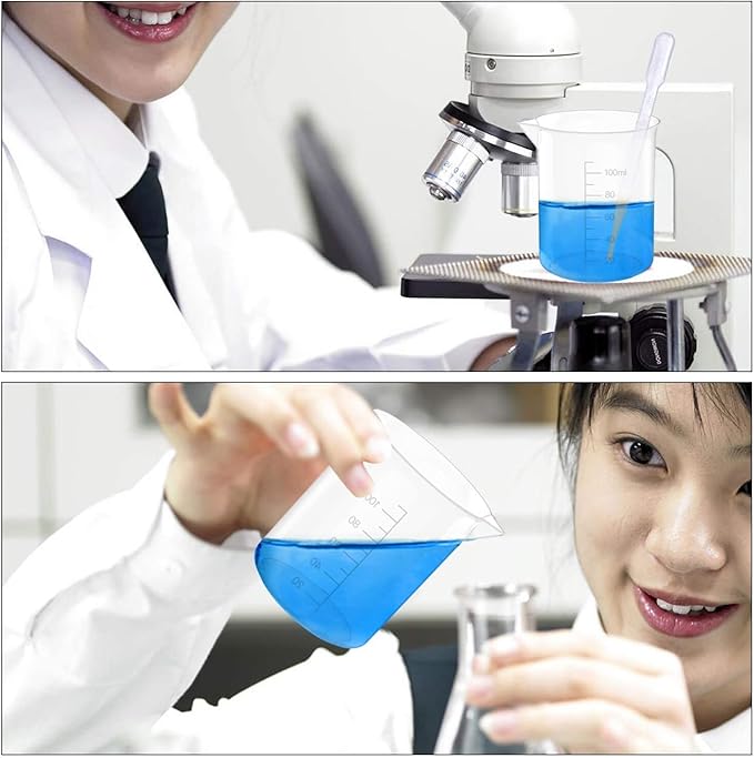 12 Pcs 3.4 Oz Transparent Lab Measuring Cup, 100ml Plastic Beaker Cups, for Science Experiment, Liquid Measuring