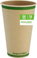 Certified Compostable 16 oz Paper Cups, Cold ＆ Hot Coffee Cups, Disposable Paper Cups, Extra Strength Disposable Cups, Made without PFAS (50 count)