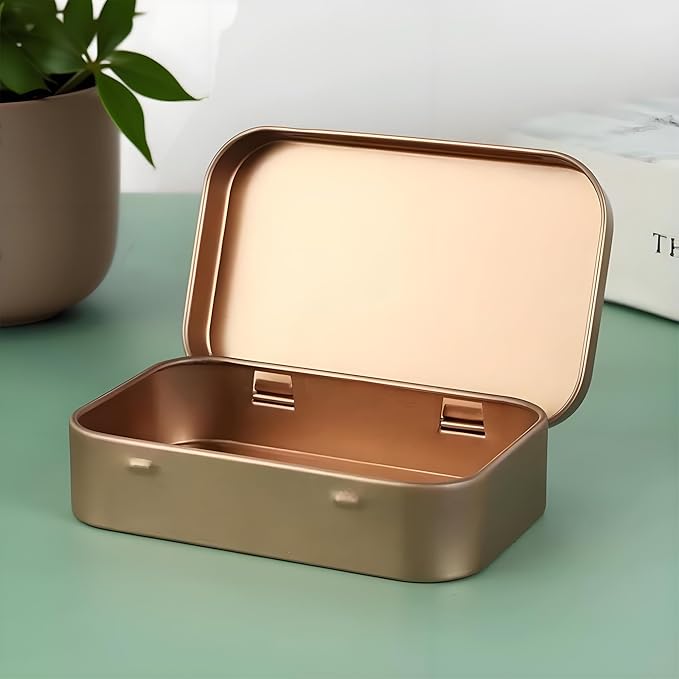 Small Metal Box With Lid-Cookie Tins Metal Tins With Lids Lens Wipes Storage Container Mini Portable Box,Empty Hinged Tin,For Organize Mint Candy Jar,Sewing (Rose Gold, 20 Pcs 3.7" x 2.4" x 0.8")