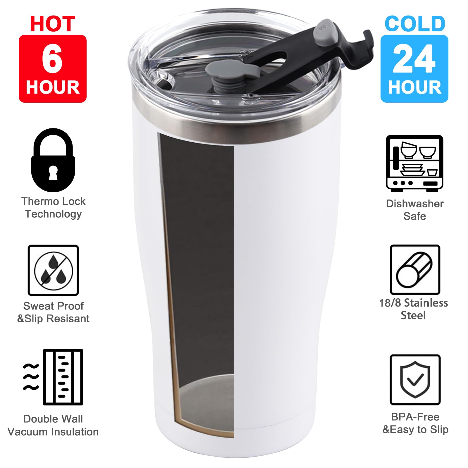 Deitybless 6 Pack 30oz Stainless Steel Tumblers Bulk Reusable Travel Mugs with Lid, Double Wall Powder Coated Coffe Cup for Home, Office, Outdoor Suitable for Vehicle Cup Holders