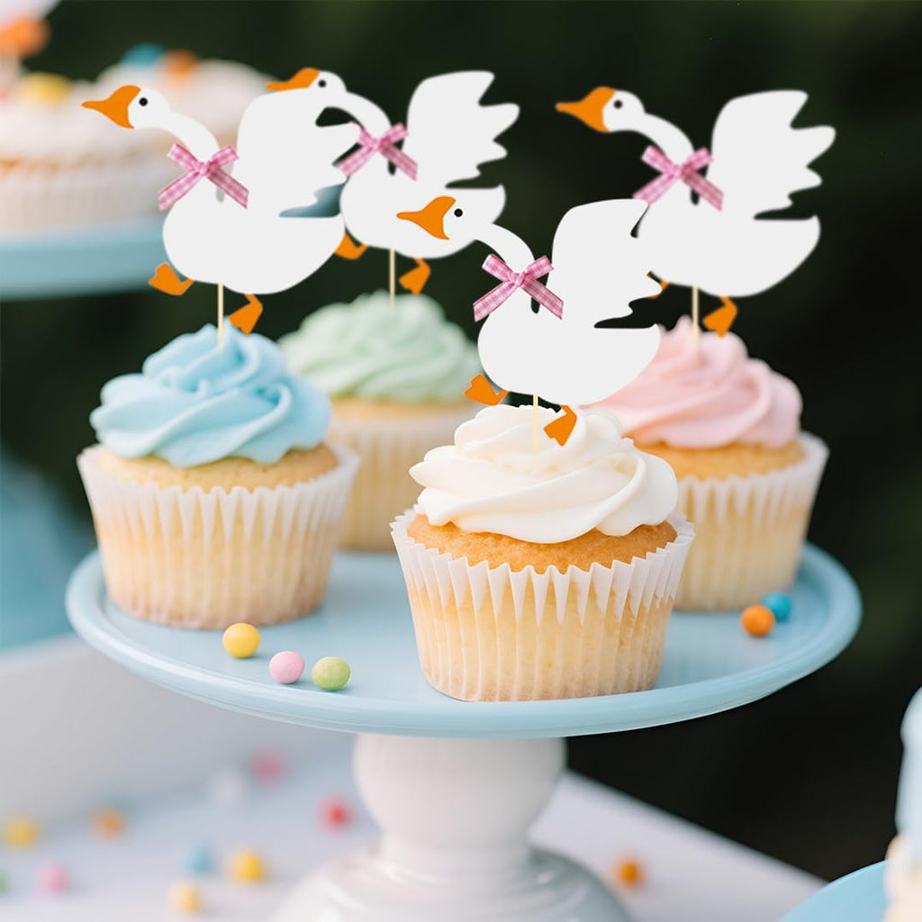 12PCS Silly Goose Cupcake Toppers, Funny Goose Birthday Decorations Silly Goose Baby Shower Theme Decorations Party Supplies for Baby Boy Girls Birthday Party Supplies