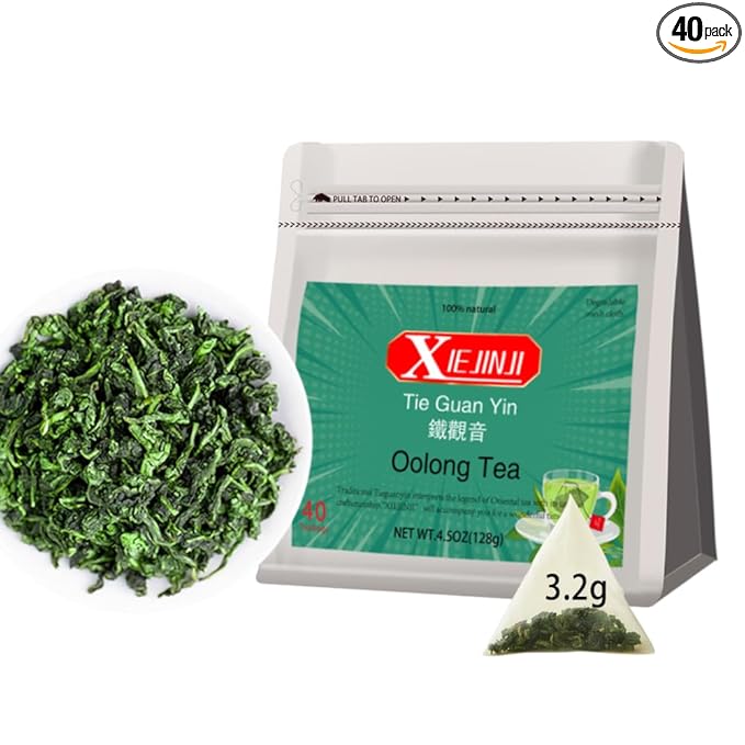XIEJINJI Oolong Tea - Tieguanyin Tea Bags, Pyramid Teabag, Whole Leaf, 3.2g x 40 Count