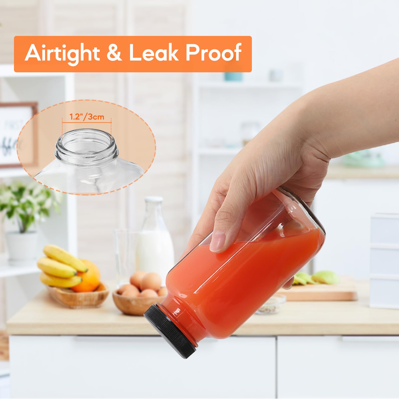 STARSIDE 8oz 3-Pack Glass Juice Bottles with Leak-proof Lids