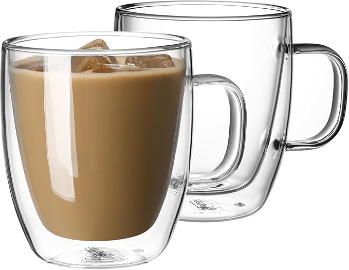Sweese 12.5oz Borosilicate Glass Coffee Mugs Set of 4 - Double Walled, Clear Cups for Espresso, Latte, Tea