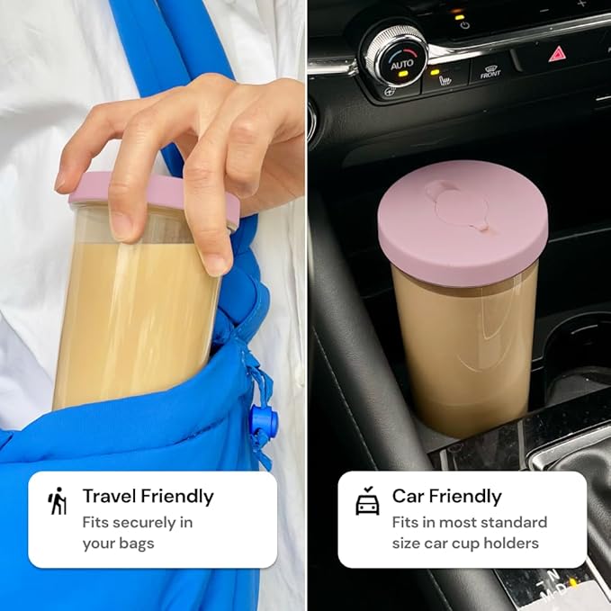 Dodoko Reusable Boba Cup with Straw - Iced Coffee & Smoothie Tumbler 24 oz - Bubble Pink