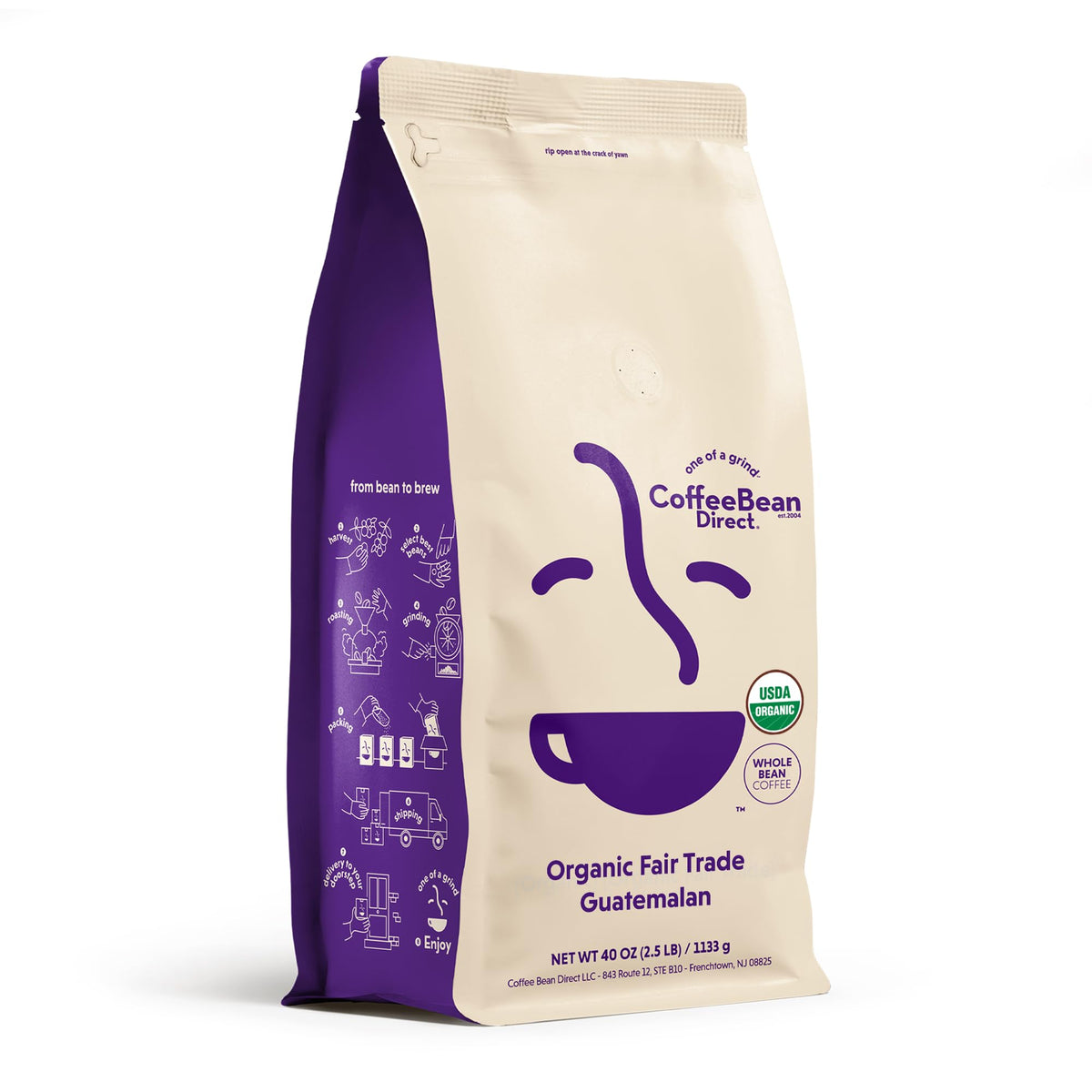 Coffee Bean Direct Organic Fair Trade Guatemalan, Whole Bean, 2.5lb Bag