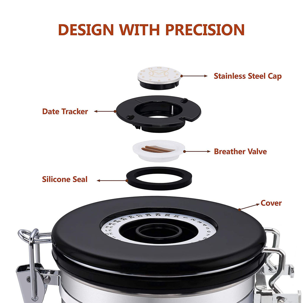 MAGICAFÉ Airtight Coffee Bean Container - Co2 Valve Coffee Bean Canister with Scoop for Ground Coffee Large Copper 21oz