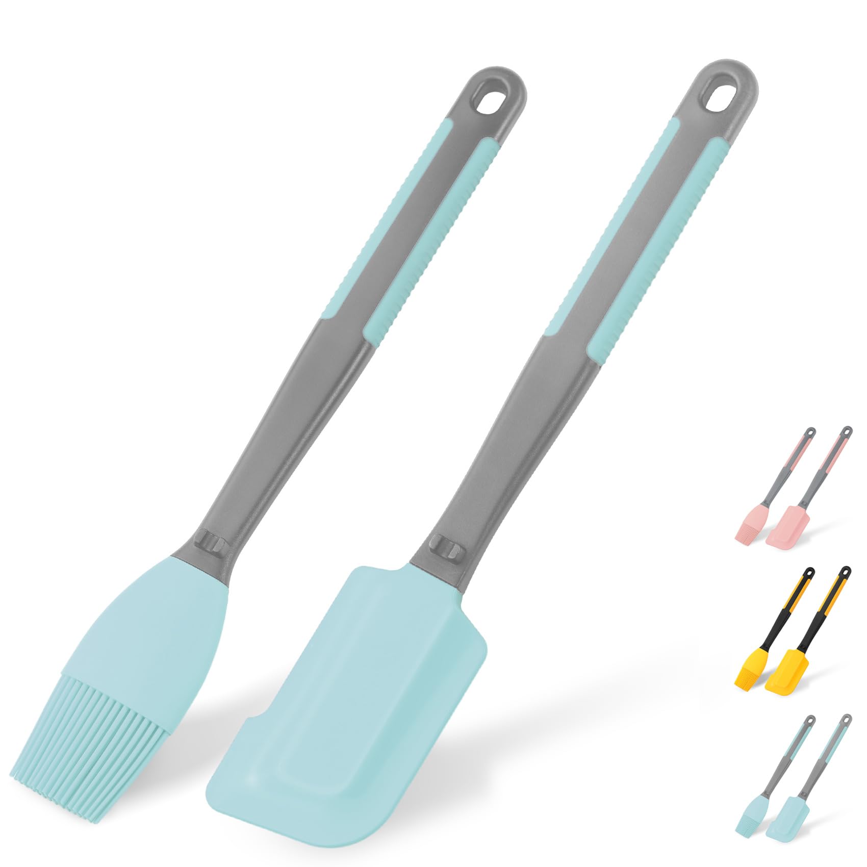 Silicone Basting Brush & Spatula - Extra Long, Heat Resistant, for Baking, Scraping, Mixing, BBQ, Grill, Kitchen, Cooking, Spread Oil, Butter, Sauce (Blue Brush & Spatula)