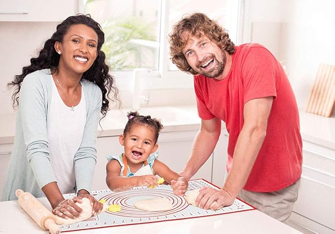 Silicone Pastry Mat for Rolling Dough Non Slip Extra Large 20''×28'',Silicone Baking Mat Nonstick,Non Stick Dough Kneading Cutting Mat with Measurement for Fondant Pie Bread Cookie (Red-XL)