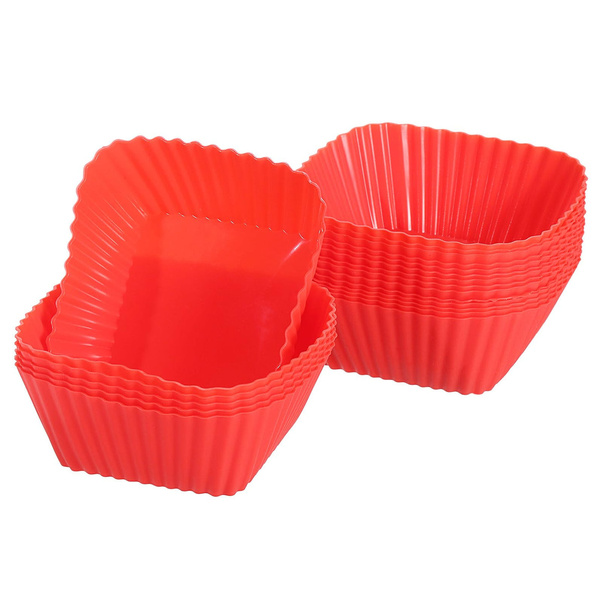 uxcell 18Pcs Silicone Cupcake Baking Cups, Silicone Muffins Liners Non-Stick Square Baking Cups, for Cooking Eggs Baking Muffins and Make a Cake(Red)
