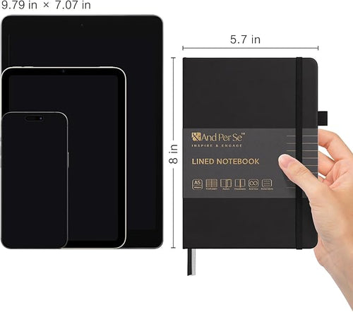 &And Per Se Lined Notebooks Bulk 5-Pack, A5 Hardcover Journal, 160 Pages 100gsm Thick Paper, Classroom Supplies for Students, Teachers, College Ruled Notebooks for School Office (Black)