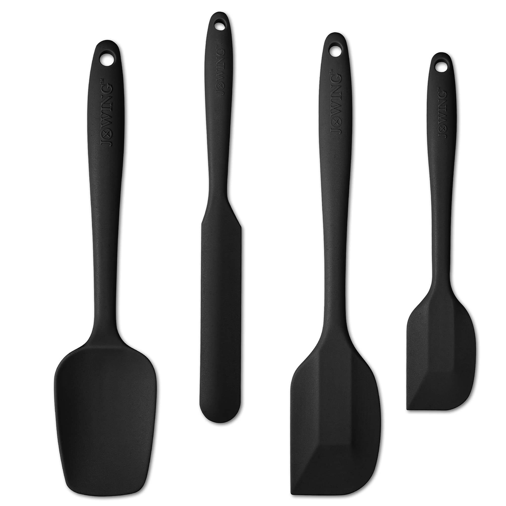 JXWING 4-Piece Silicone Spatula Set with Stainless Steel Core, Black