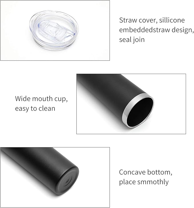 HASLE OUTFITTERS 20 oz Skinny Tumblers Bulk Set, Stainless Steel Insulated Slim Tumblers with Lids, Reusable Double Wall Travel Coffee Mugs, Durable Powder Coated Travel Water Cups(Black, 8)