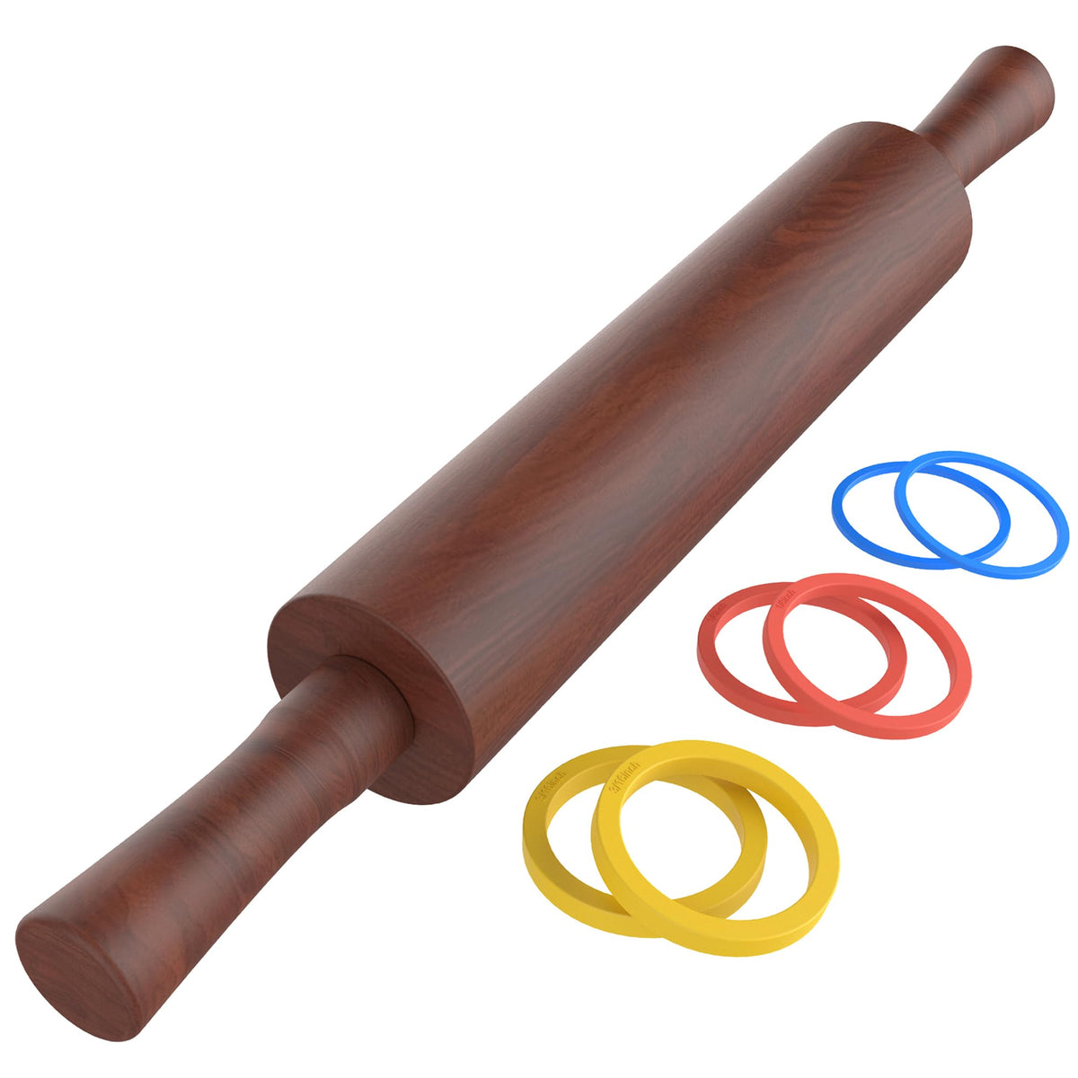 Sapele Rolling Pin with Handles,17"x2.5"Dough Roller with 3 Thickness Rings