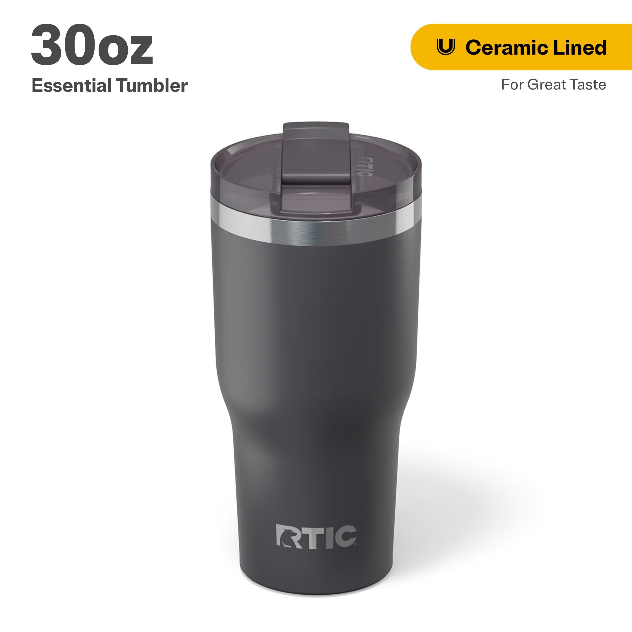 RTIC 30oz Essential Tumbler with Lid, Ceramic Lined, Graphite