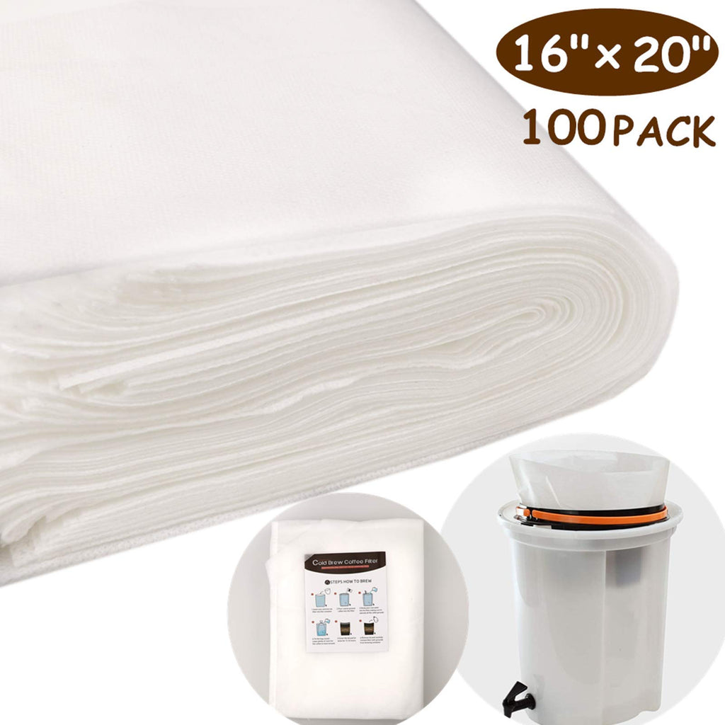 Commercial Cold Brew Coffee Filters - 100 Count Cold Brew System Filter Bags Disposable Fine Mesh Brewing Bags Commercial Coffee Filters 16''x20'' Fits 5 Gallon Buckets Coffee Shop Restaurants