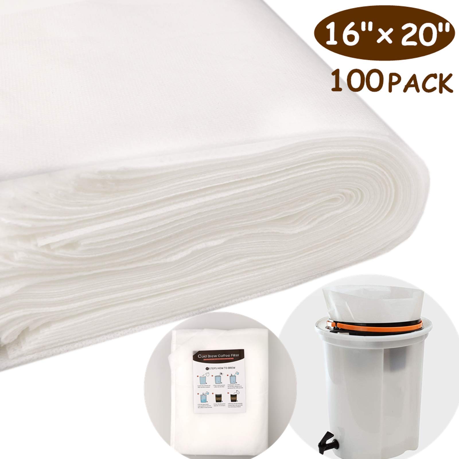 Commercial Cold Brew Coffee Filters - 100 Count Cold Brew System Filter Bags Disposable Fine Mesh Brewing Bags Commercial Coffee Filters 16''x20'' Fits 5 Gallon Buckets Coffee Shop Restaurants
