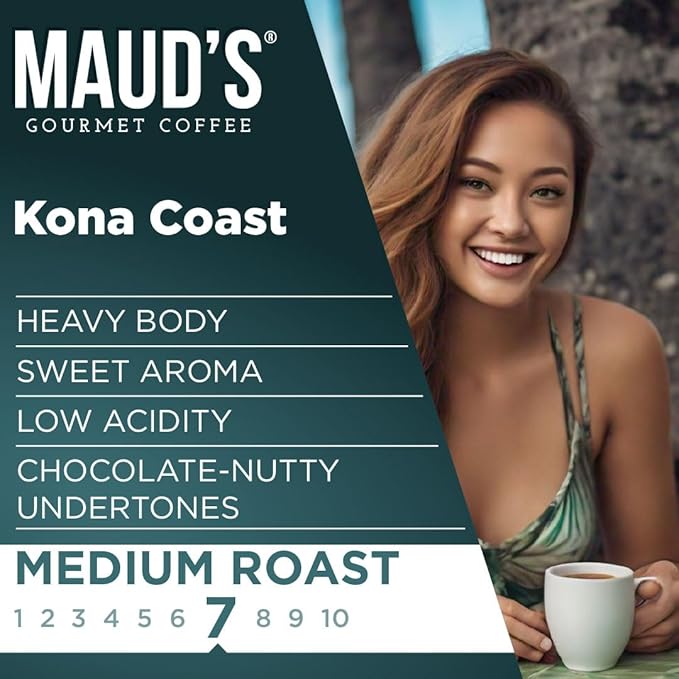 Maud's Kona Coffee Pods, 18 ct, Medium Roast Coffee in Recyclable Single Serve Pods – 100% Arabica Coffee, Compatible with Keurig K Cups Maker