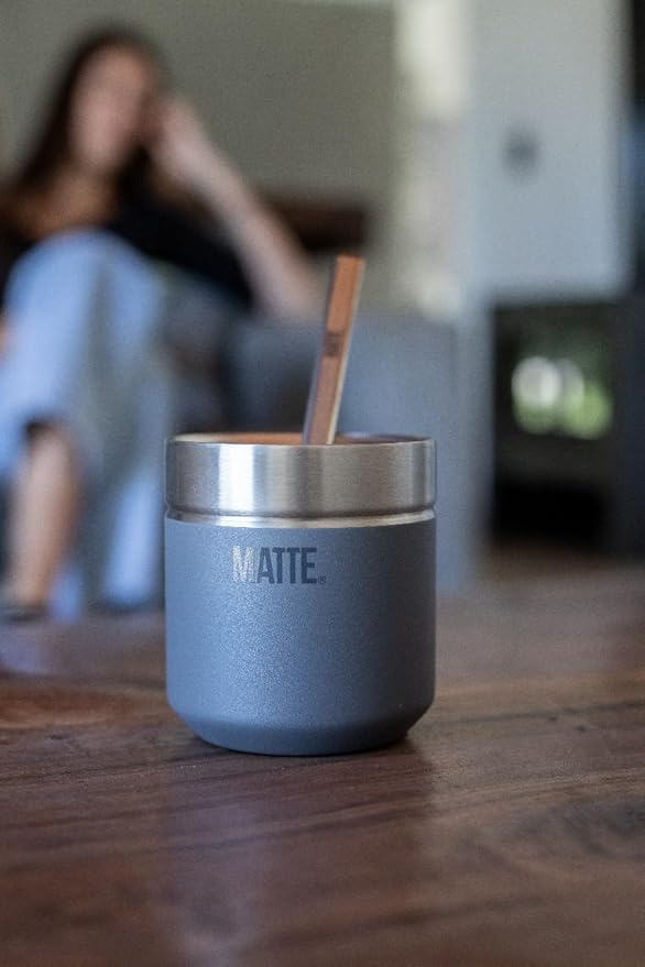 Matte 6.5 oz Yerba Mate Gourd and Bombilla Set - Includes DS Pro Box - BPA Free Yerba Mate Set Kit with Mate Straw, Elegant Design, Non-Slip Base (Blue)