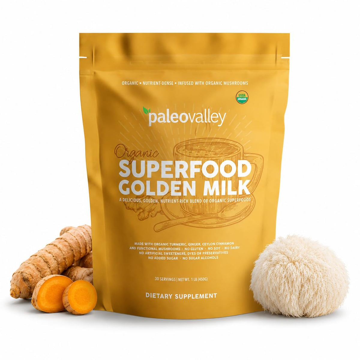 Paleovalley Superfood Golden Milk with Turmeric and Organic Mushrooms
