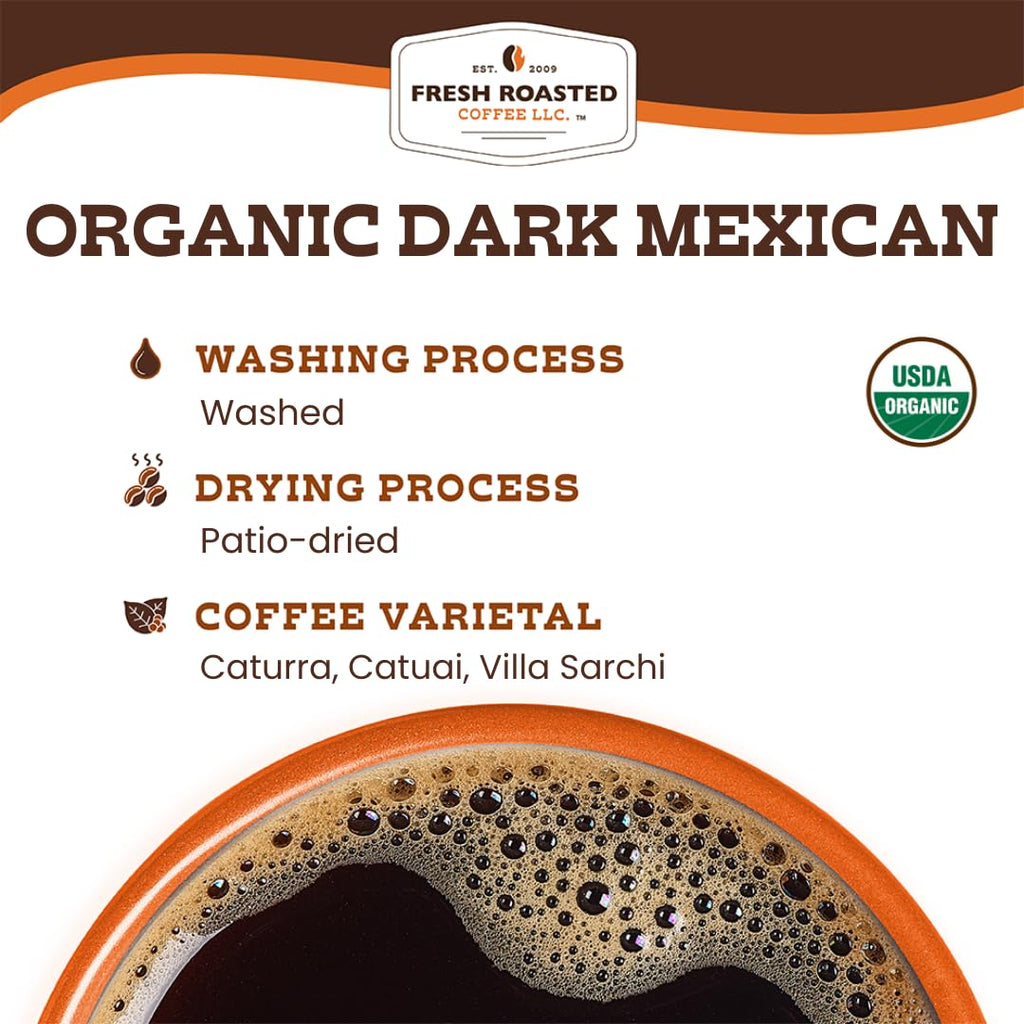 Fresh Roasted Coffee, Organic Dark Mexican K-Cup Pods for Keurig Brewers, Dark Roast, USDA Organic, 3rd Party Tested for Mold, Mycotoxin & Pesticides, Kosher, 24 Count (Pack of 1)