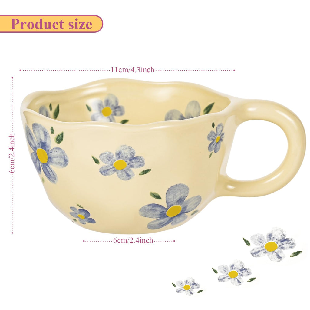 MAKCNMYM Ceramic Coffee Mug Vintage Flower Mugs 8 oz Cute Floral Coffee Mugs Irregular Latte Art Cup Lead-free Porcelain Cups for Cappuccino, Cocoa (4 Pack)
