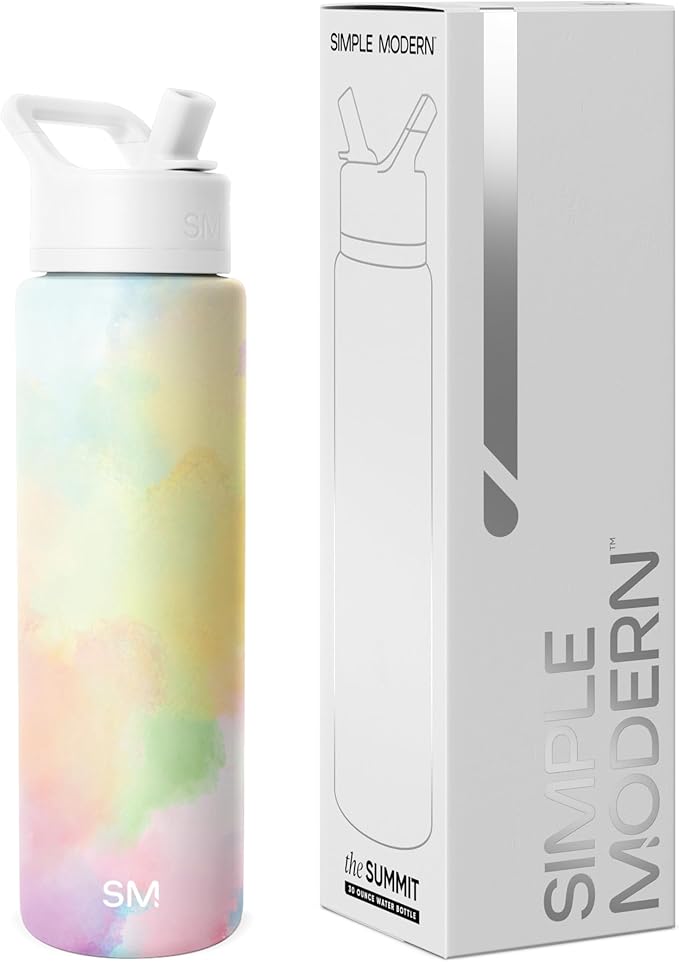 Simple Modern Water Bottle with Straw Lid | Vacuum Insulated Stainless Steel Metal Thermos | Reusable Leak Proof BPA-Free Flask for Sports Gym | Summit Collection | 30oz, Cotton Candy Tie Dye