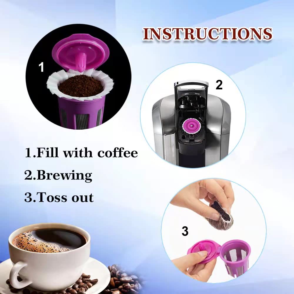 Irmidi 600 Count Disposable Paper Coffee Filters with 4 Pack Reusable K Cups, Compatible with Keurig 2.0 and 1.0 Coffee Maker