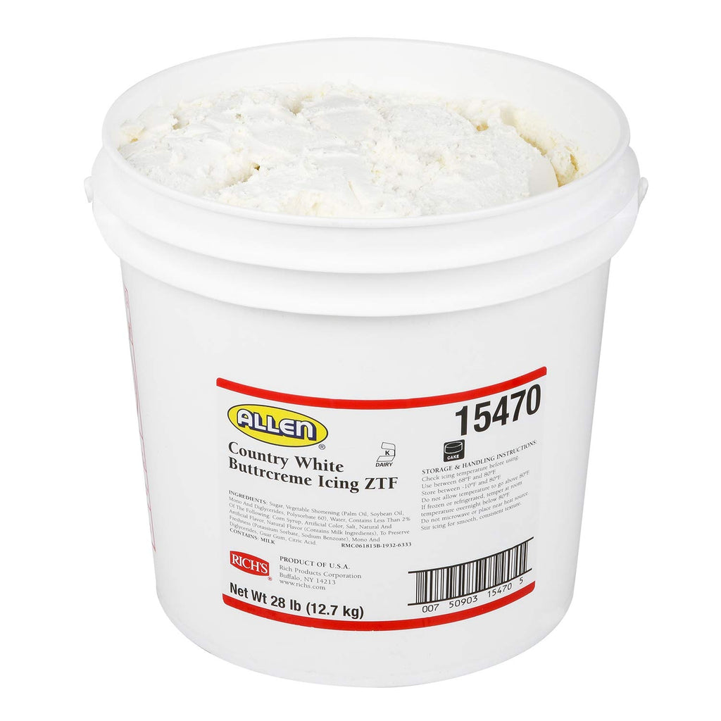 Rich's Allen Country White Buttrcream Icing ZTF, 28 Pound (Pack of 1), buttercream frosting for cake decorating, cake baking supplies