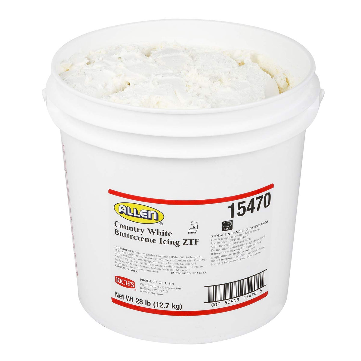 Rich's Allen Country White Buttrcream Icing ZTF, 28 Pound (Pack of 1), buttercream frosting for cake decorating, cake baking supplies