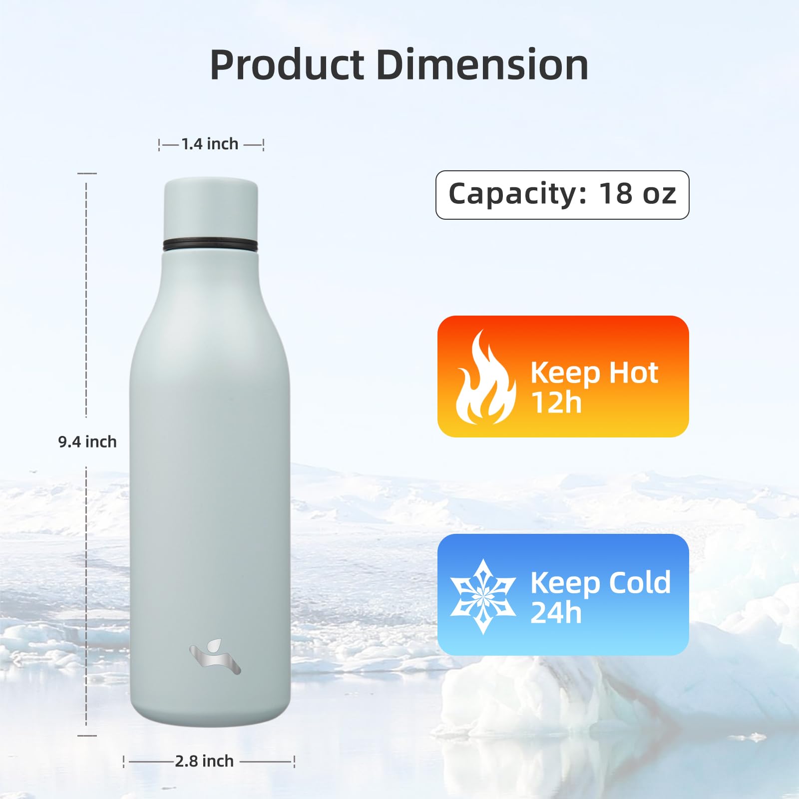 Konokyo 18 oz Insulated Stainless Steel Metal Water Bottle with Strap