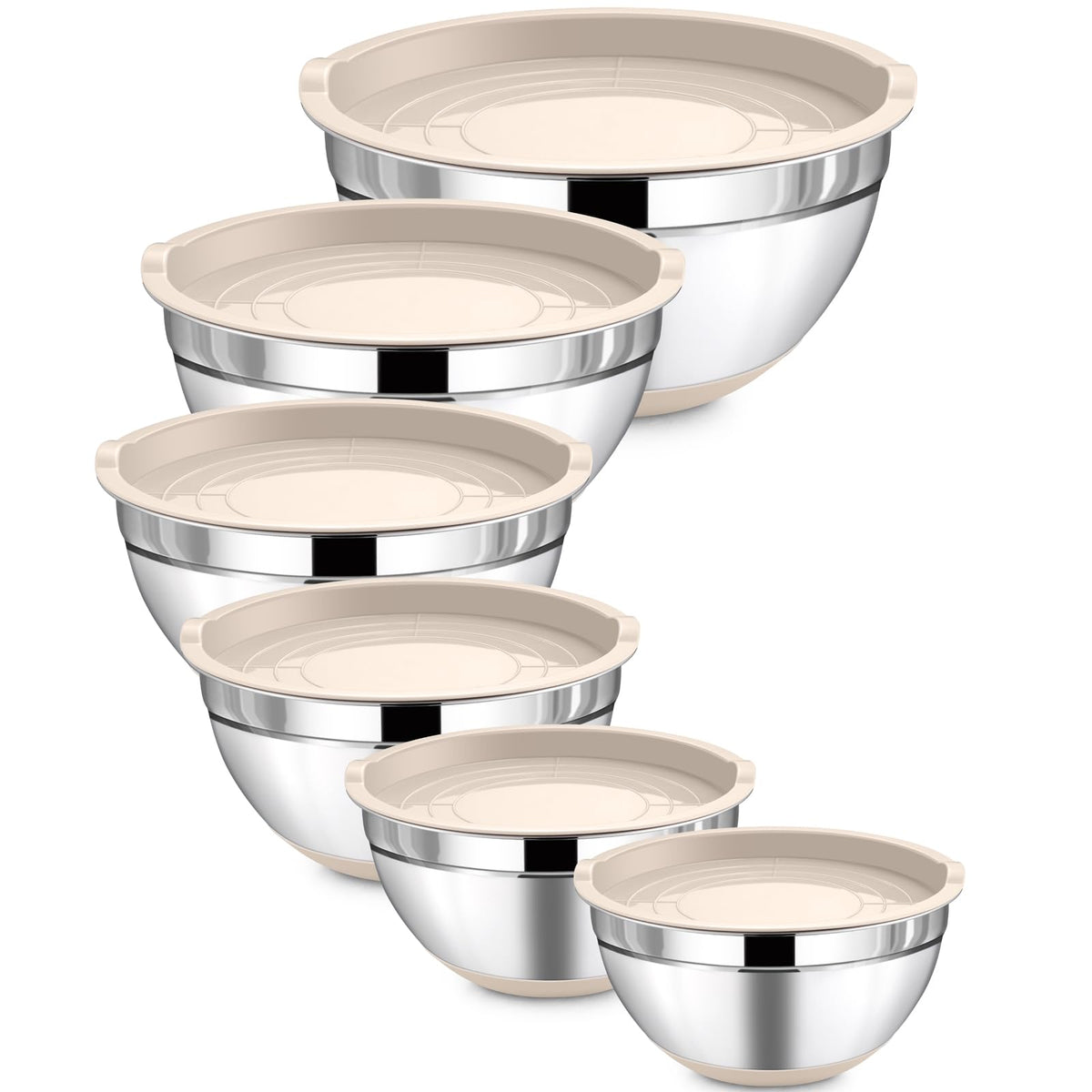 LIANYU 6 Piece Mixing Bowls Set with Airtight Lids, Metal Nesting Bowl