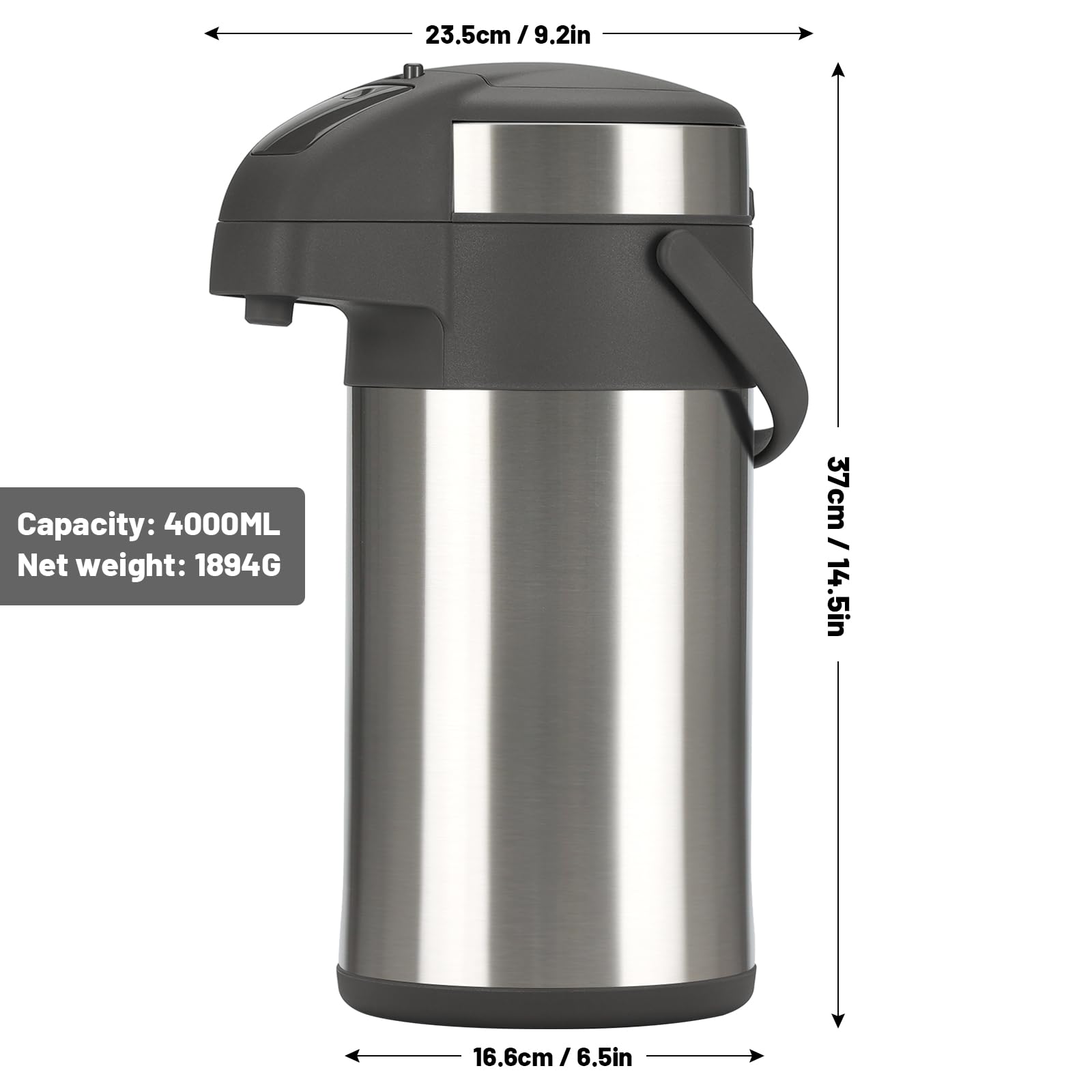 OJOJ 4L/133OZ Thermal Coffee Carafe with Pump, Thermal Beverage Dispenser, Coffee Airpot Stainless Steel Coffee Carafe for Hot Drinks Silver