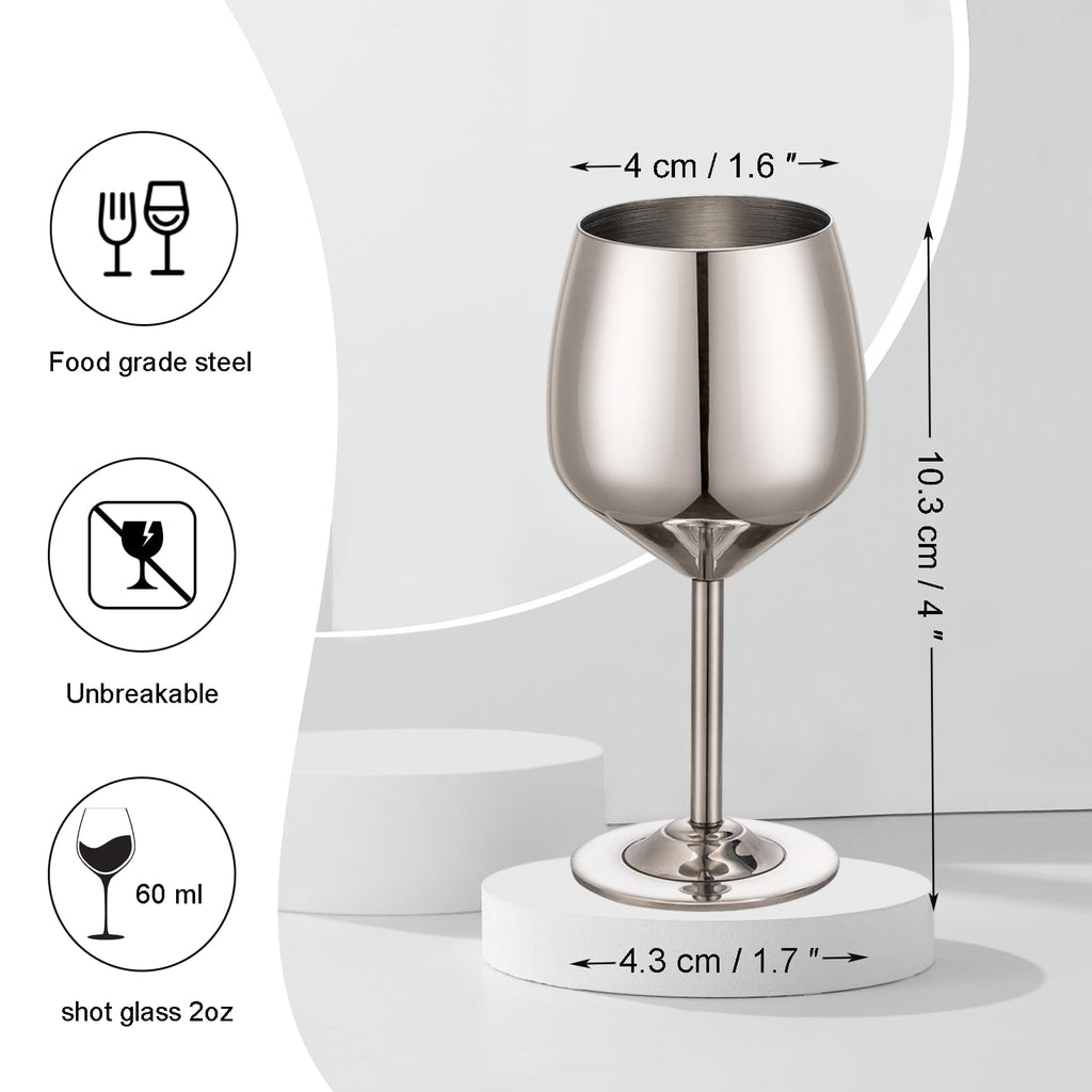UNISWEET Shot Glasses, 2 oz Shot Glass Set, Stainless Steel Shot Glasses, Mini Wine Glass Perfect for Tasting Brandy,Suitable for family dinner party, bar tools, gifts(set of 2) (Silver)