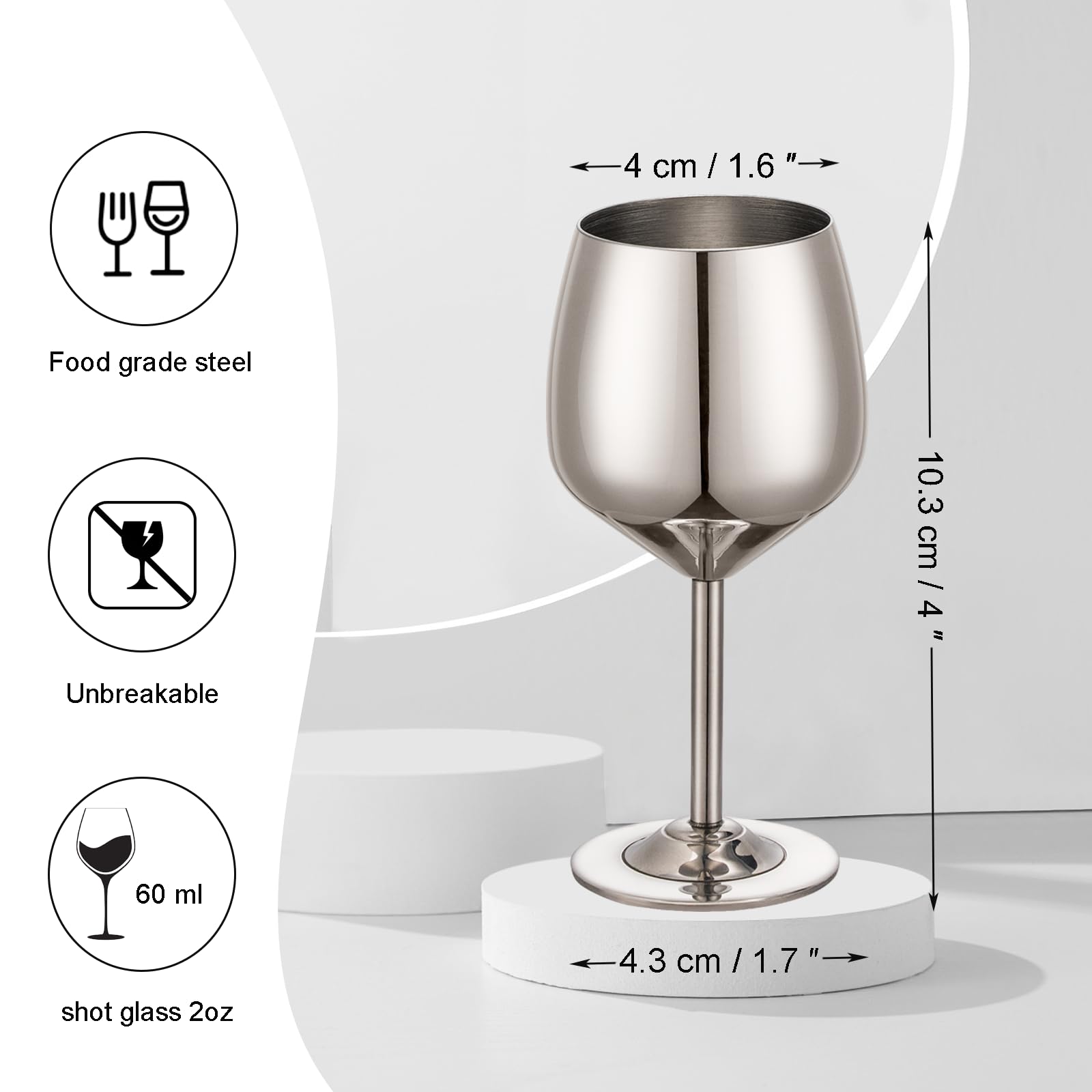 UNISWEET Shot Glasses, 2 oz Shot Glass Set, Stainless Steel Shot Glasses, Mini Wine Glass Perfect for Tasting Brandy,Suitable for family dinner party, bar tools, gifts(set of 2) (Silver)