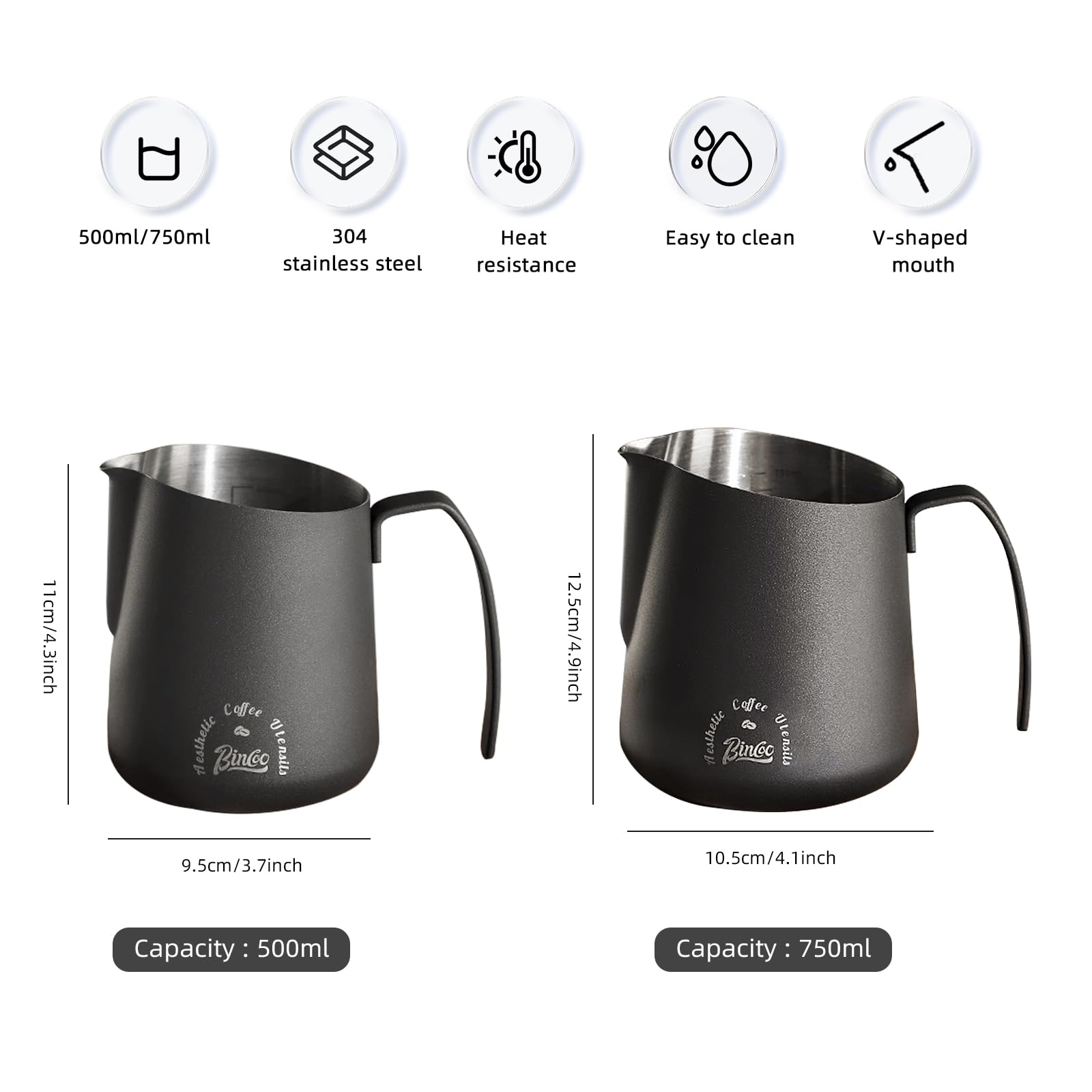 Milk Frothing Pitcher 500ML - Espresso Steaming Pitcher with Large Handle and V-Spout,Stainless Steel Milk Frothing Cup for Cappuccino, Latte Art,Coffee Machine Accessories
