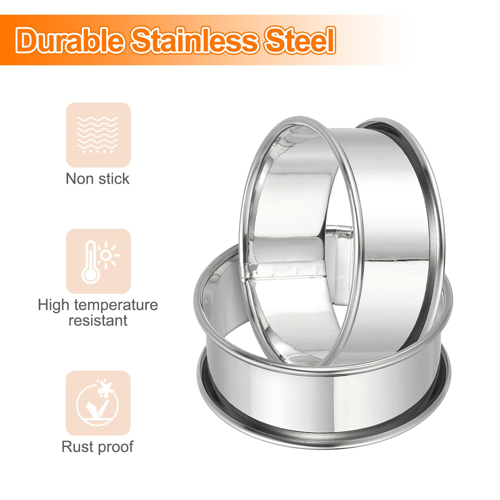 HARFINGTON 6pcs Crumpet Rings 2.36" Nonstick Round Cake Ring Stainless Steel Double Rolled English Pastry Rings for Kitchen Baking Crumpet Dessert, Silver
